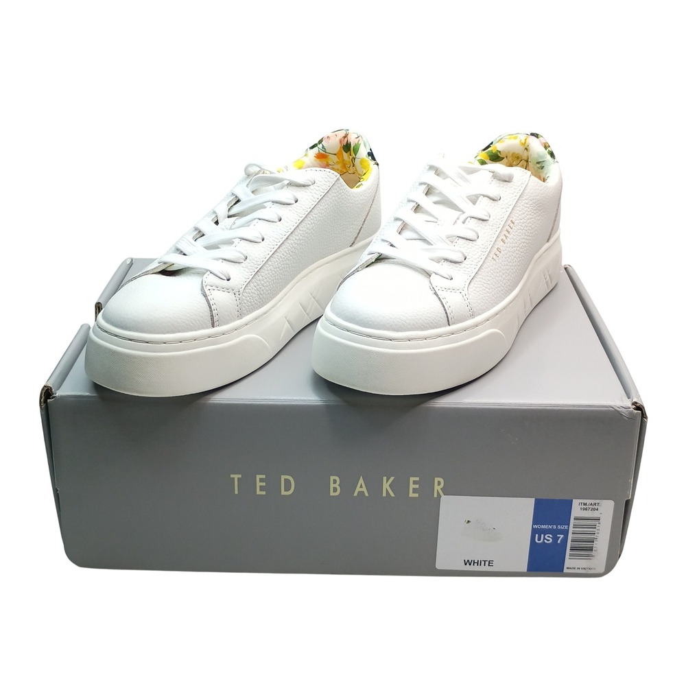 Ted Baker Adison Floral Platform Sneakers Women Size 7 White Leather 1967204